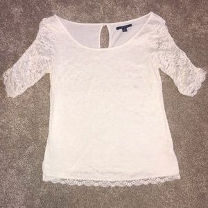 American Eagle Outfitters Cream Colored Lace Front Shirt